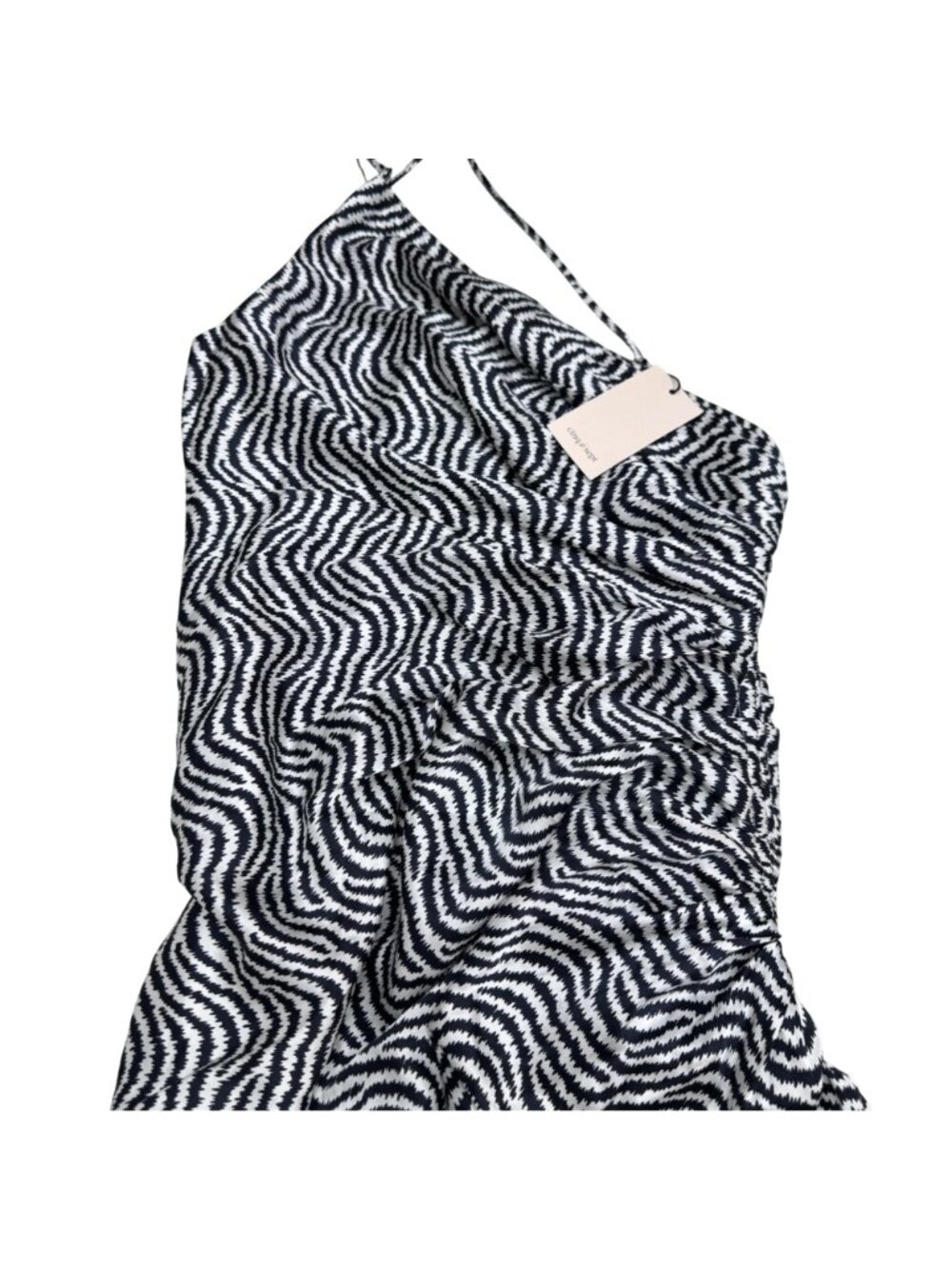 NWT $595 Cinq a Sept Women's Christel 100% Silk Midi Dress Ivory Navy, Size 8 - Picture 3 of 11